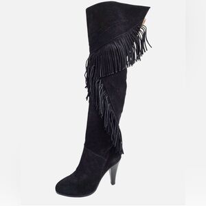 Colin Stuart Black Suede Over The Knee Fringed Boots 9